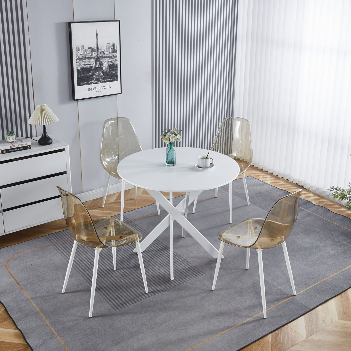 Mid-Century Dining Table For 4 - 6 People With Round MDF Table Top, Pedestal Dining Table, End Table Leisure Coffee Table, Cross Leg Home Essentials