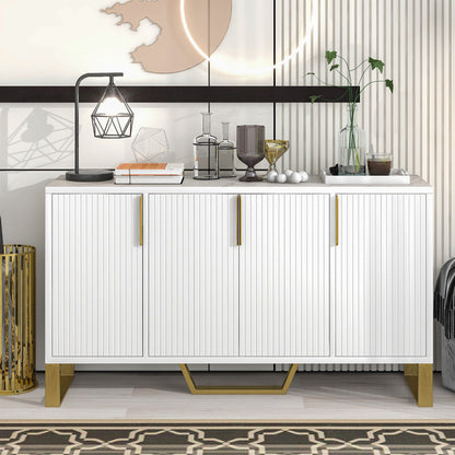 Modern Sideboard With Four Doors, Metal Handles & Legs And Adjustable Shelves Kitchen Cabinet Hearth and Haven