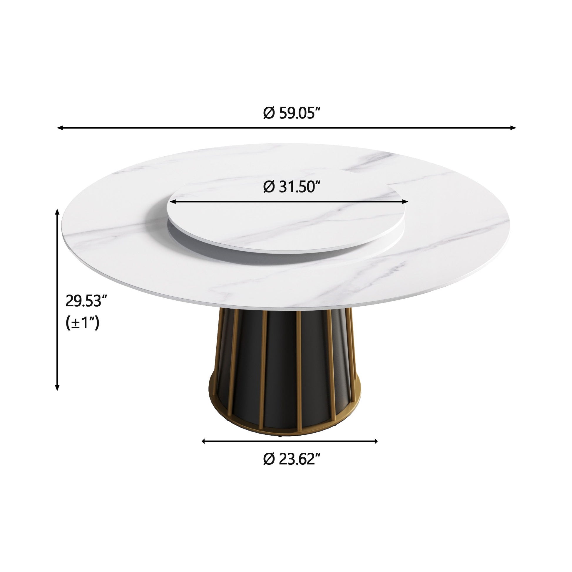 59.05" Modern Artificial Stone Round Panel Metal Iron Base Dining Table, Can Accommodate 8 People Artificial Stone Turntable (Not Including Chairs) - White / Black Home Essentials