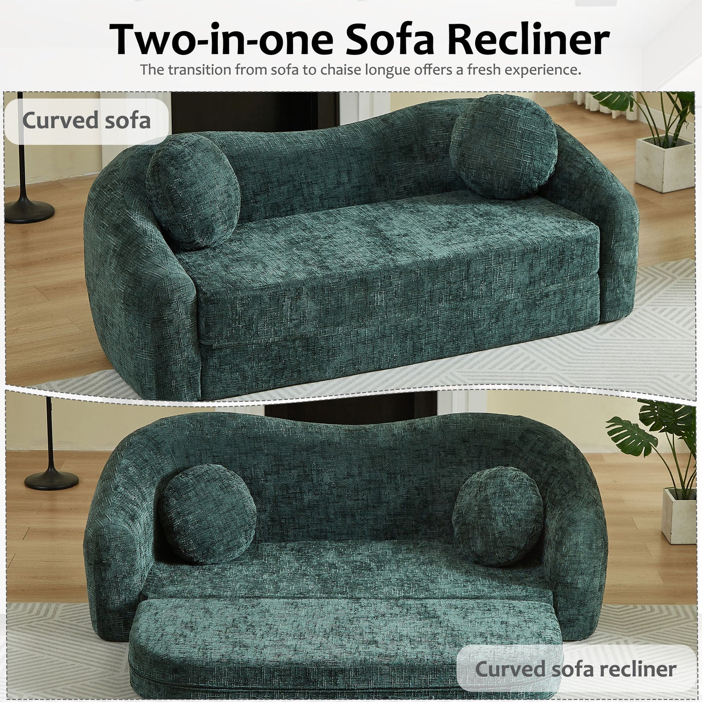Curved Convertible Sofa, 2 In 1 Frameless Folding Sofa Bed With Pull Out Base And Deep Seat Home Essentials