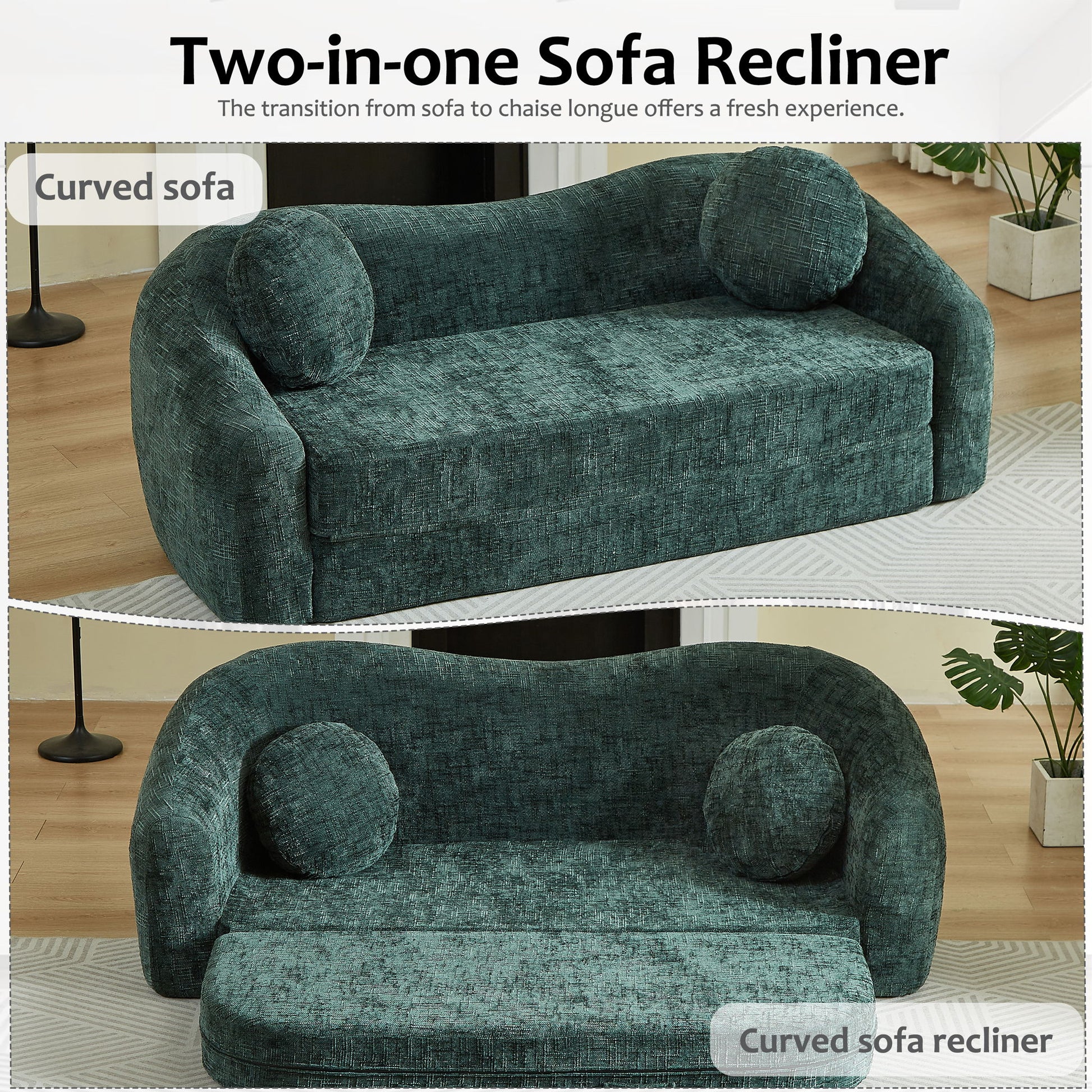 Curved Convertible Sofa, 2 In 1 Frameless Folding Sofa Bed With Pull Out Base And Deep Seat Home Essentials