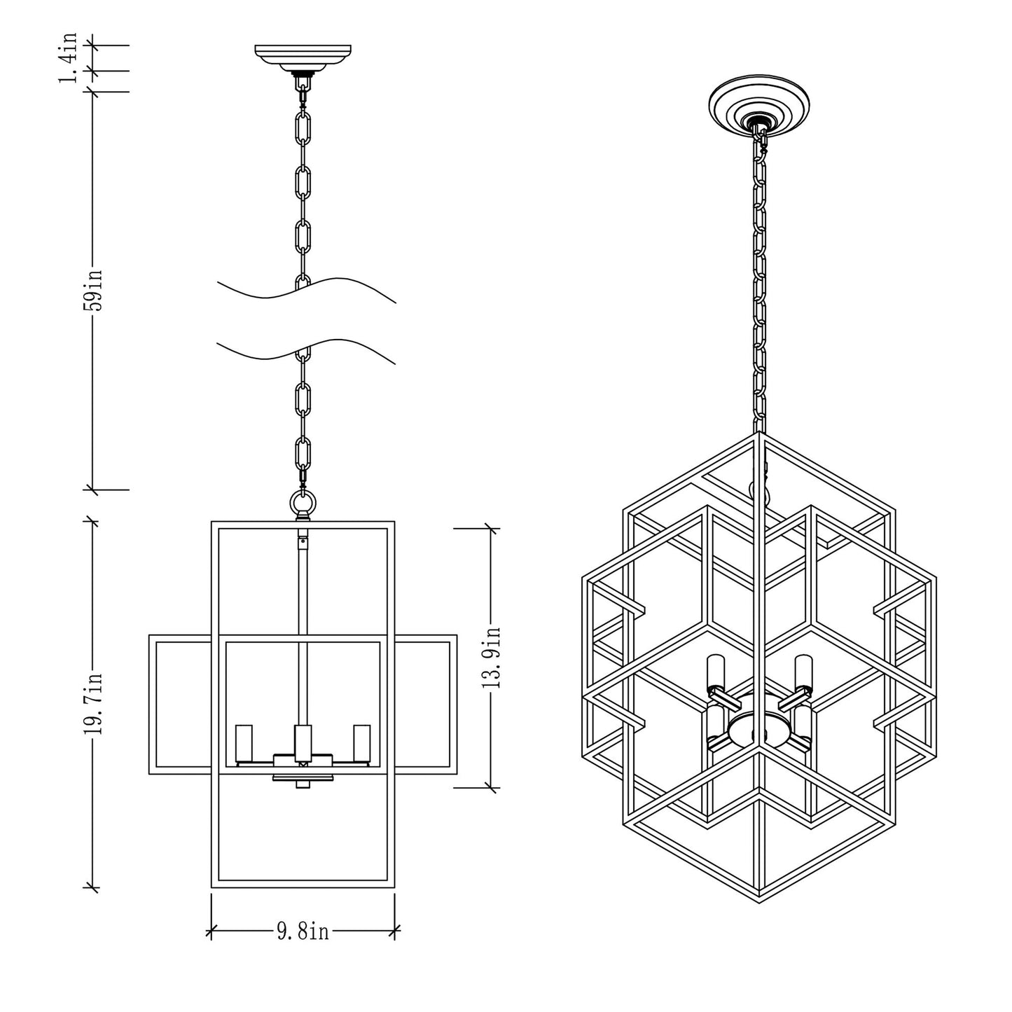 4 Light Metal Lantern Tiered Pendant Hanging Light Fixtures, Industrial Farmhouse Adjustable Height Chandeliers For Dining Room Hallway Foyer Entryway (E12 Bulbs Not Included)