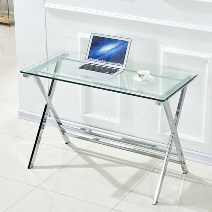 Transparent Glass Computer Desk With Rounded Edges, Tempered Glass Laptop Table - Clear Home Essentials