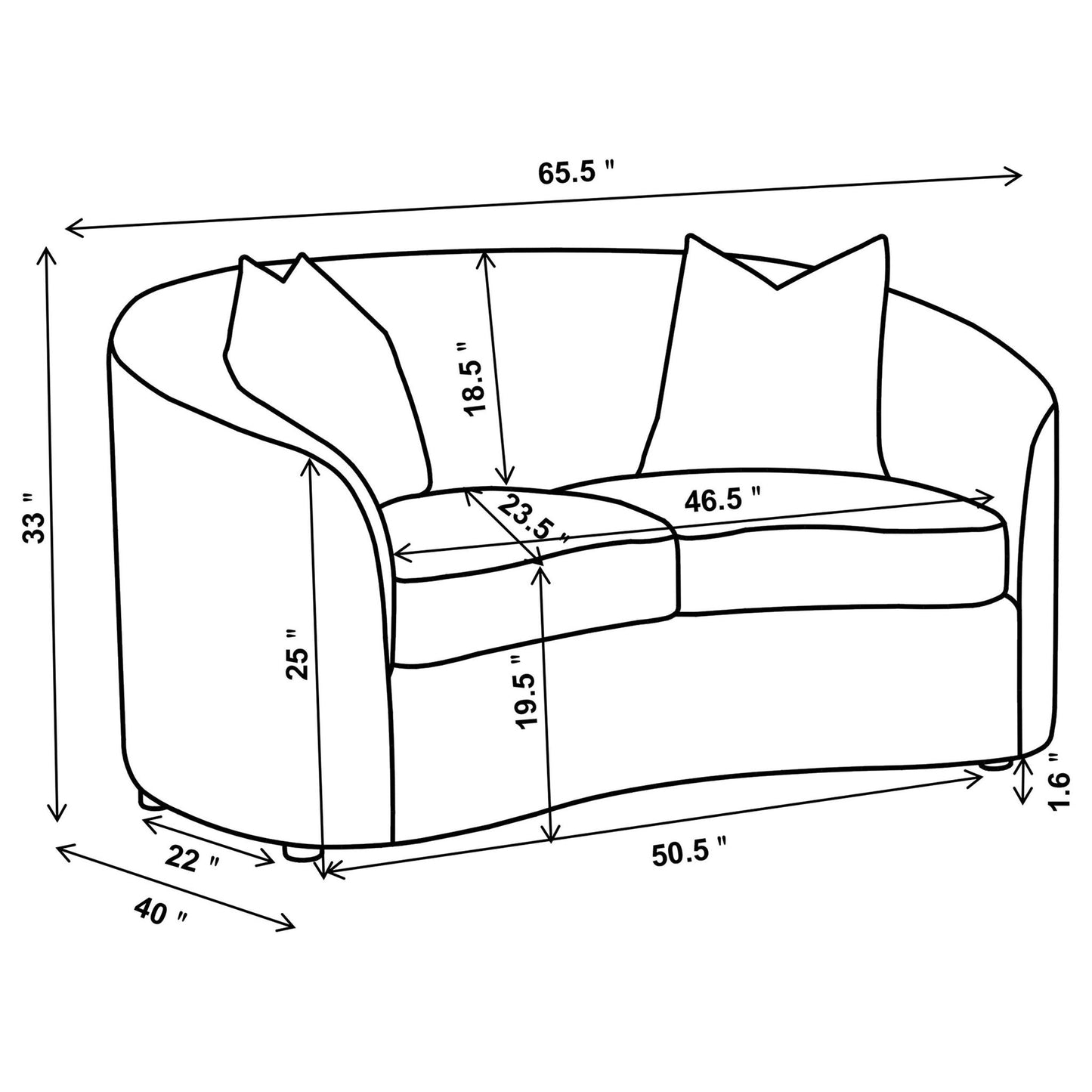 Rory - Sloped Arms Loveseat With Pillows - White Furniture Max