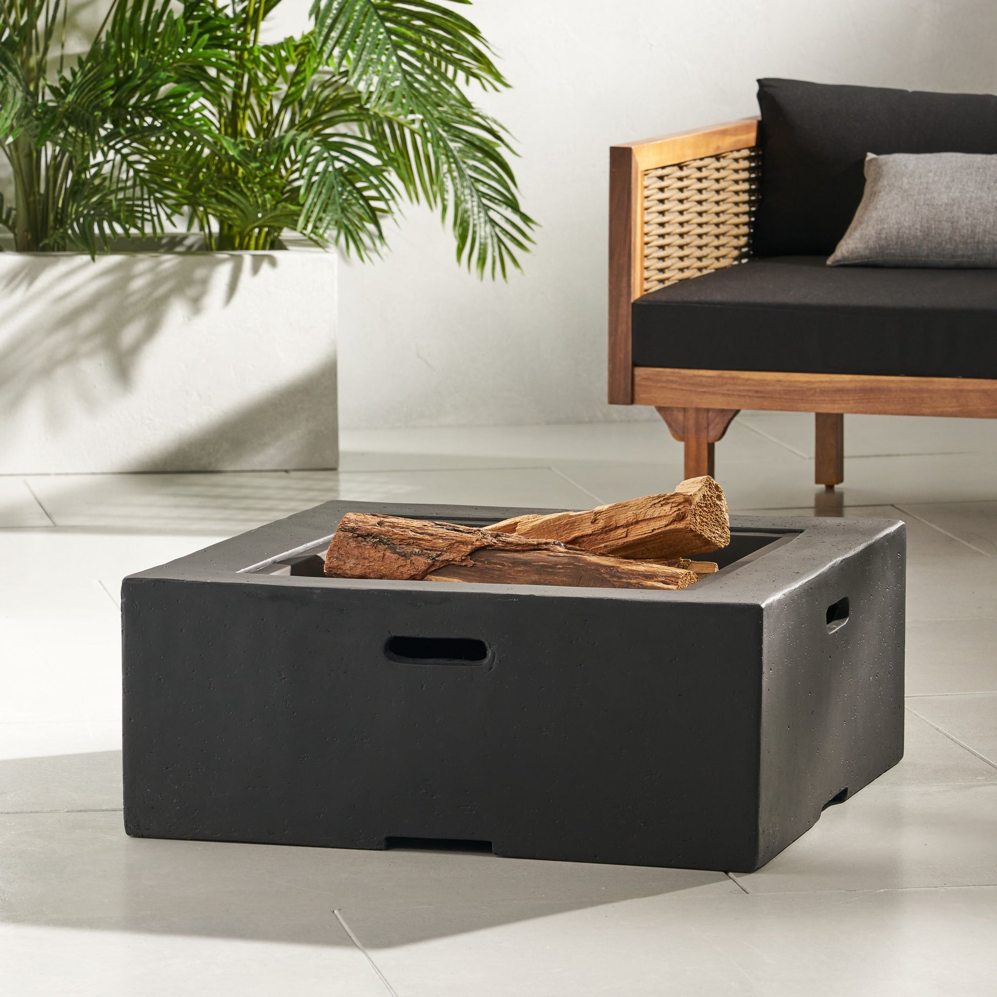 Outdoor Square Mgo Wood Burning Fire Pit - Dark Gray Noble House