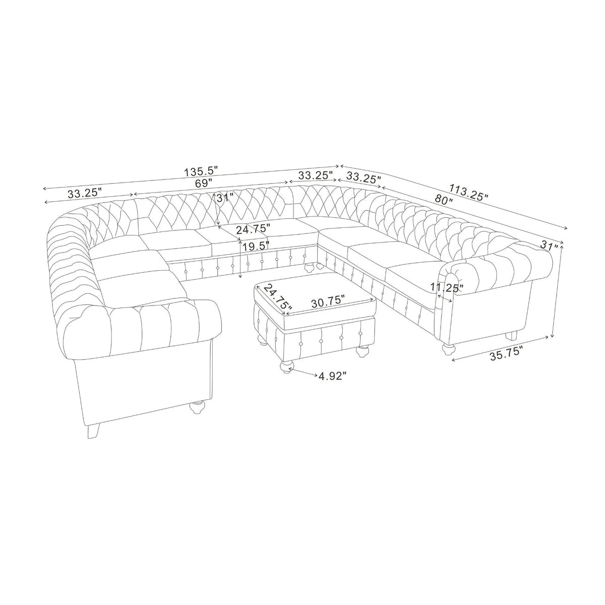 Chesterfield Vintage Style U - Shape Sectional Home Essentials