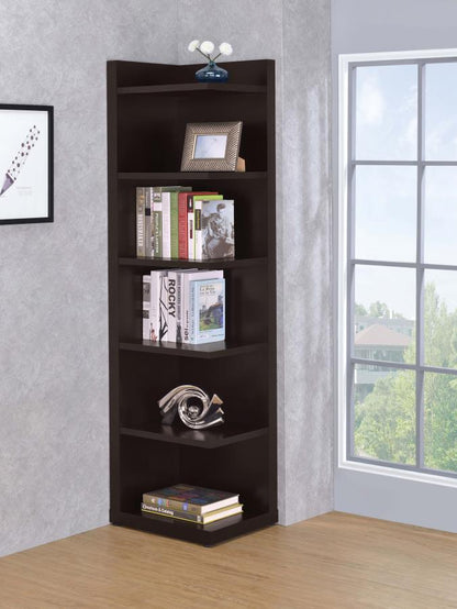 Alder - 6-Shelf Corner Bookcase - Cappuccino