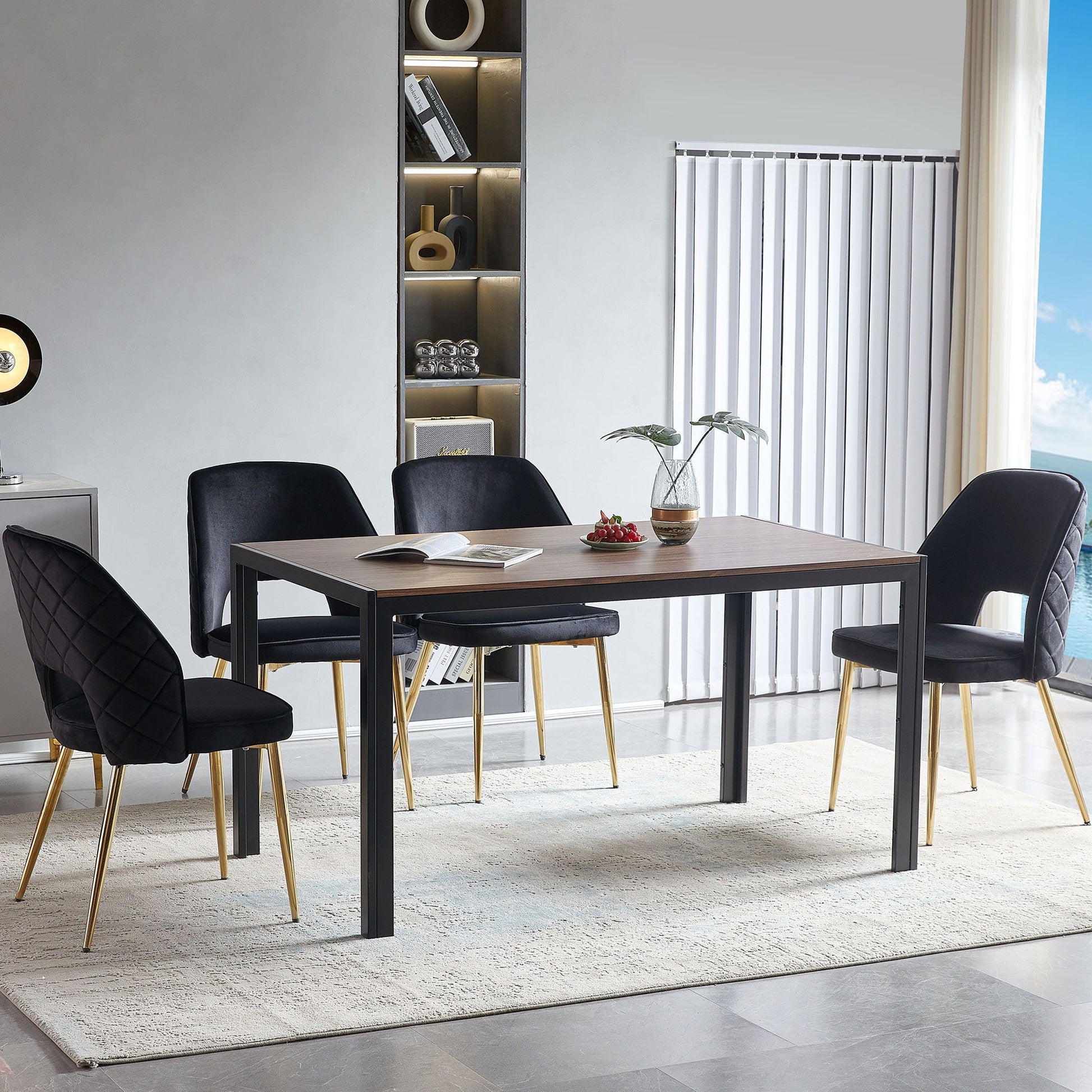 Velvet Dining Chairs With Metal Legs And Hollow Back Upholstered Dining Chairs Home Essentials