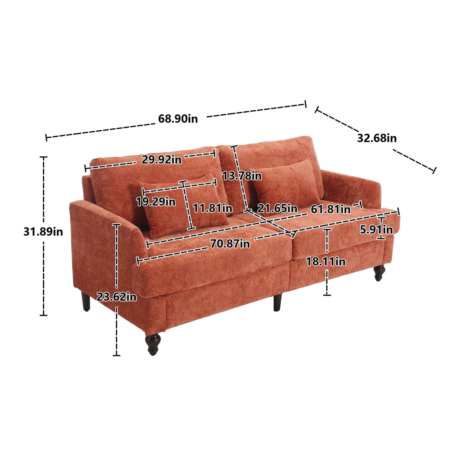 Mid Century Modern Chenille Fabric Loveseat Sofa, 2 Seat Upholstered Couch Home Essentials
