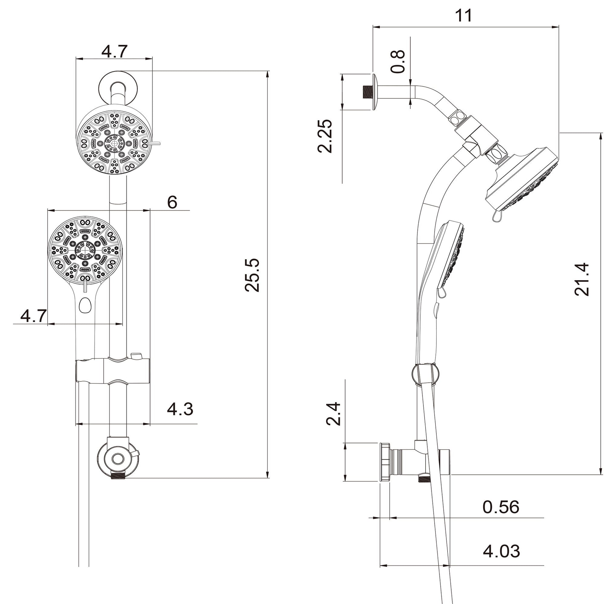 Multi Function Dual Shower Head System With 4.7" Rain Showerhead, 8 Function Hand Shower, Adjustable Slide Bar Daily Nest