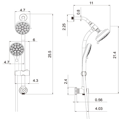 Multi Function Dual Shower Head System With 4.7" Rain Showerhead, 8 Function Hand Shower, Adjustable Slide Bar Daily Nest