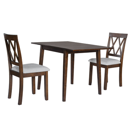 3 Piece Kitchen Dining Set With Drop Leaf Dining Table And 2 Dining Upholstered Chairs, Dining Room Set For Small Places - Brown Hearth and Haven