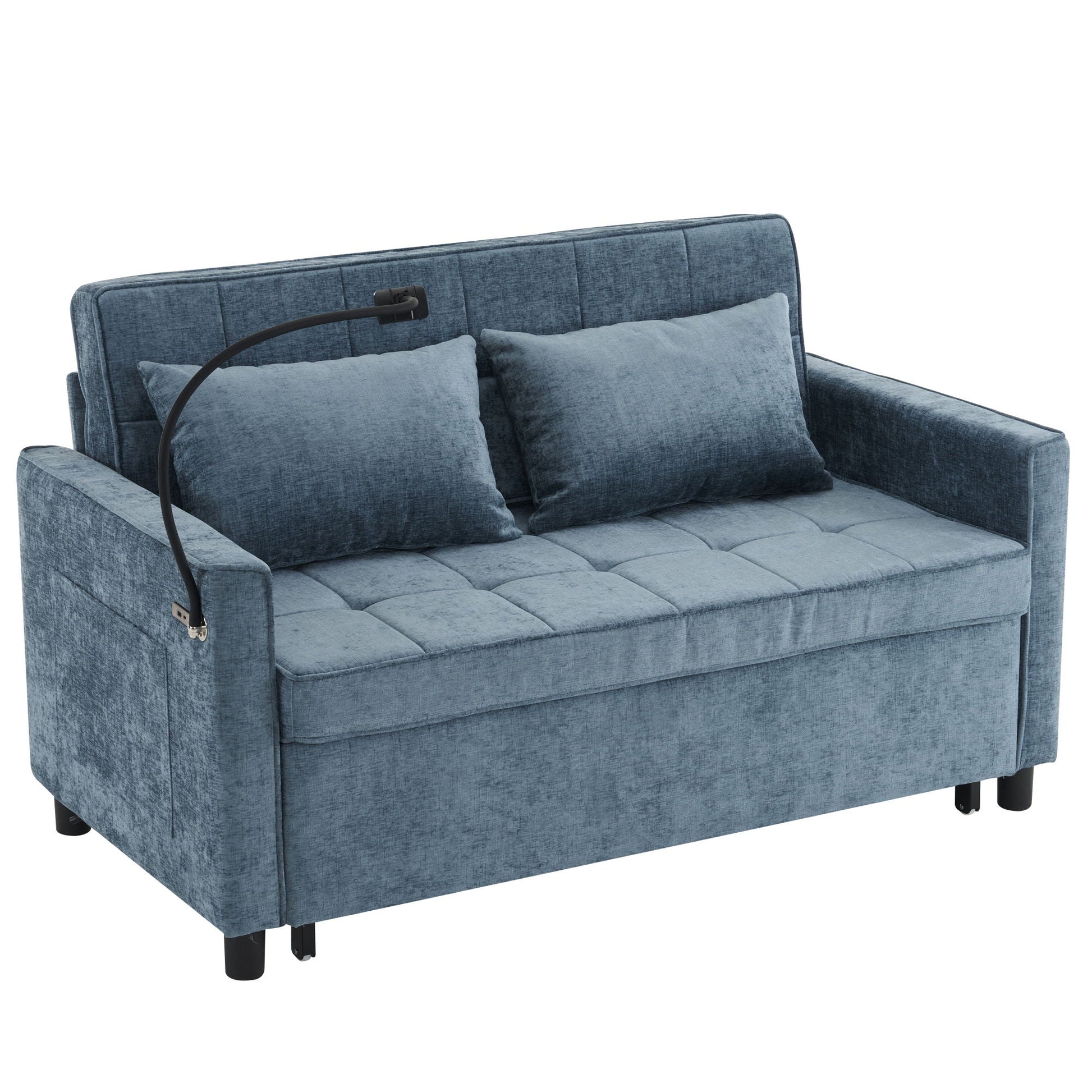 Pull-Out Sleeper Sofa With Reversible Backrest Cushion, Side Pockets, 2 USB Ports And A Phone Holder For Living Room Hearth and Haven