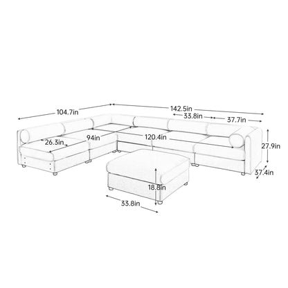 Modern Modular Sectional Sofa With Storag, Contemporary Cylindrical Design Home Essentials