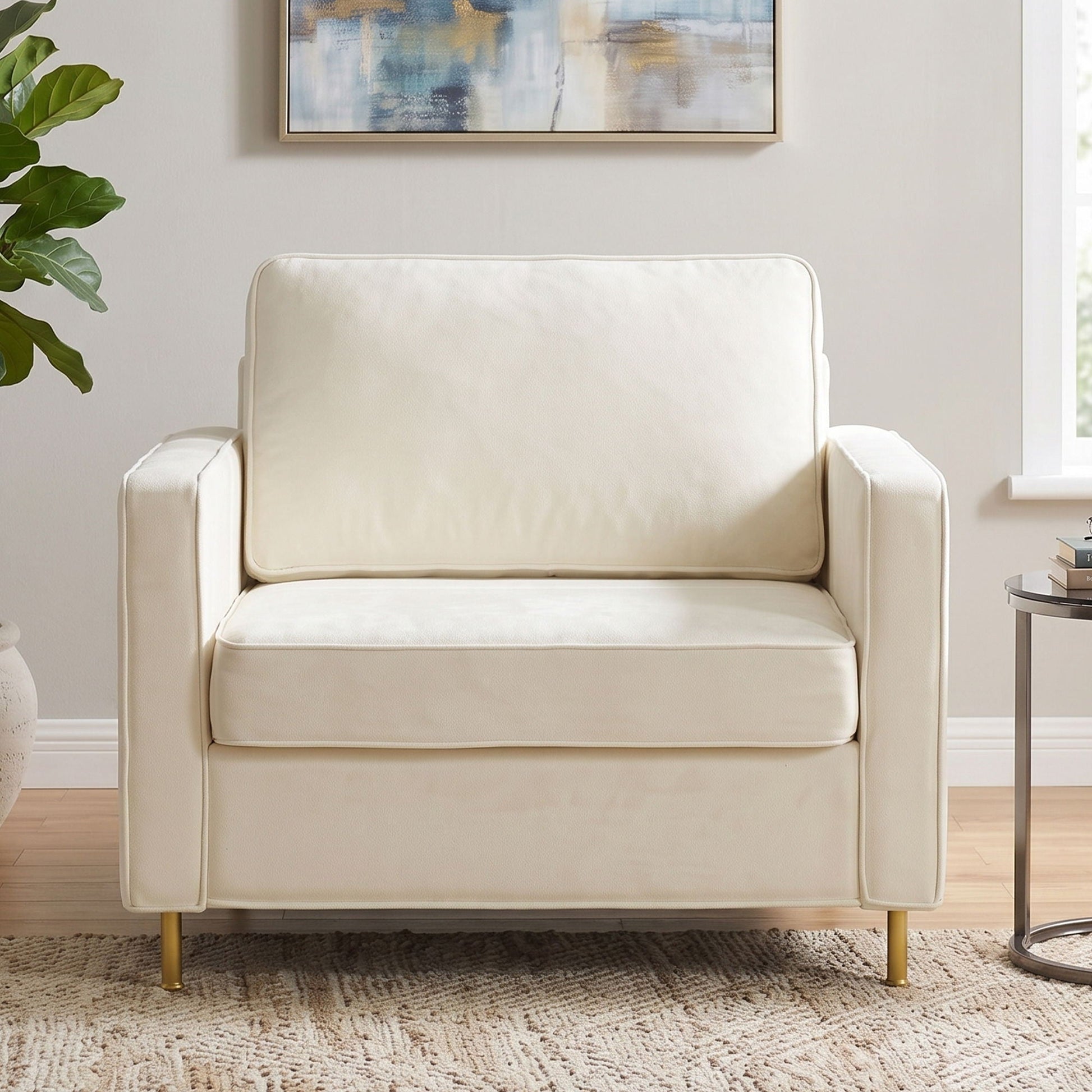 Accent Chair Upholstered Single Sofa With Square Arms, Sewn Pillow Back For Living Room Noble House