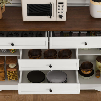 Rustic Farmhouse Kitchen Island With Storage Cabinet, Wood Top Breakfast Bar - White Home Essentials