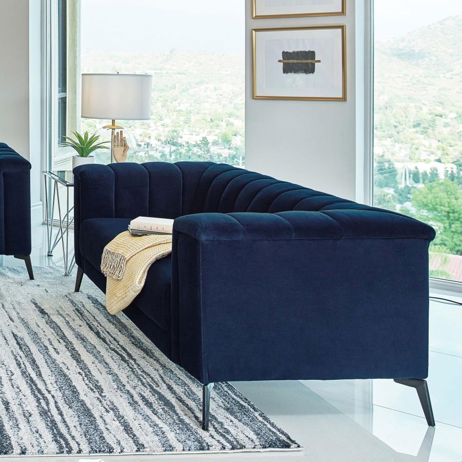 Chalet - Upholstered Tuxedo Arm Tufted Loveseat - Blue CoasterEssence