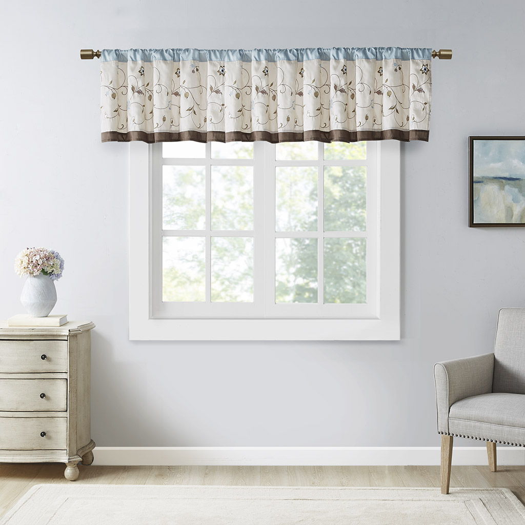 Serene - Embroidered Window Valance - Blue