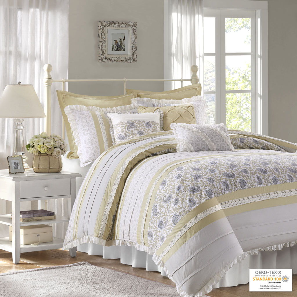 Dawn - Queen - 9 Piece Comforter Set - Yellow