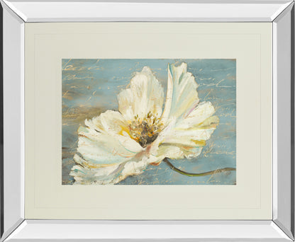 White Peony By Patricia Pinto - Mirror Framed Print Wall Art - Blue