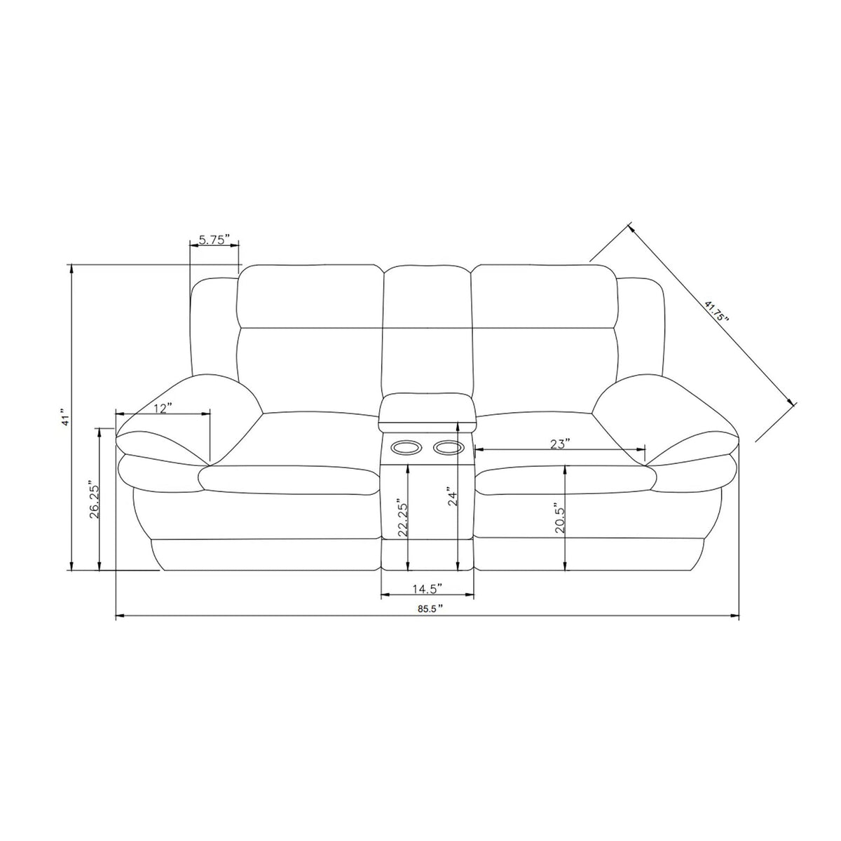 Winston - Power Console Recliner Loveseat With LED And Hidden Drawer - Black Global Furniture USA