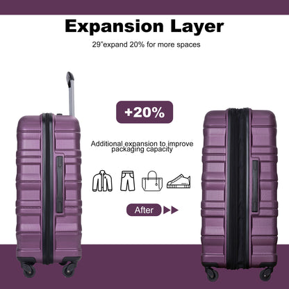 Expandable 3 Piece Luggage Sets Pc Lightweight & Durable Suitcase With Two Hooks, Spinner Wheels, Tsa Lock, (21/25/29) - Dark Purple Daily Nest