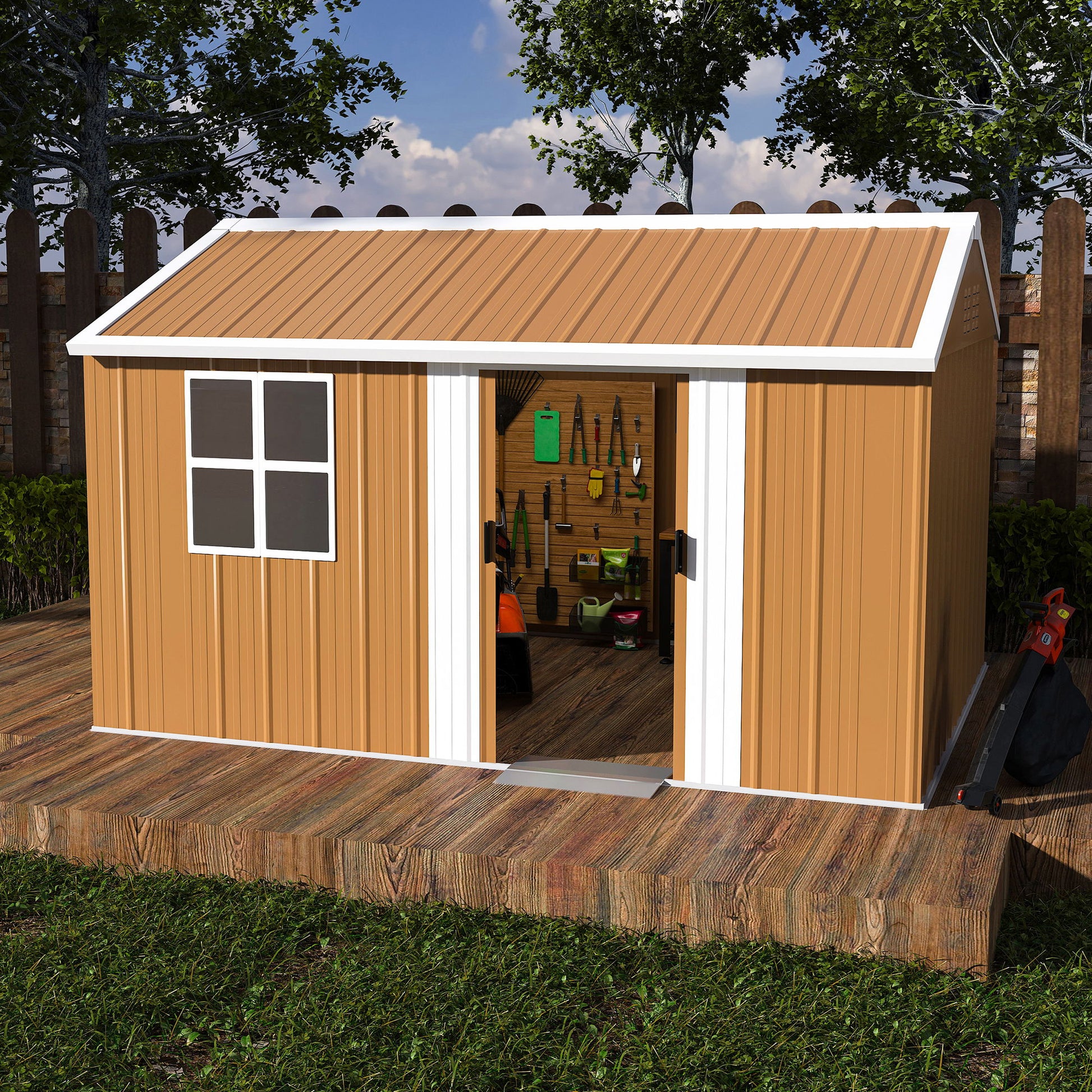 Heavy Duty Metal Storage Shed With Windows And Lockable Door, Weatherproof Outdoor Garden Shed Daily Nest
