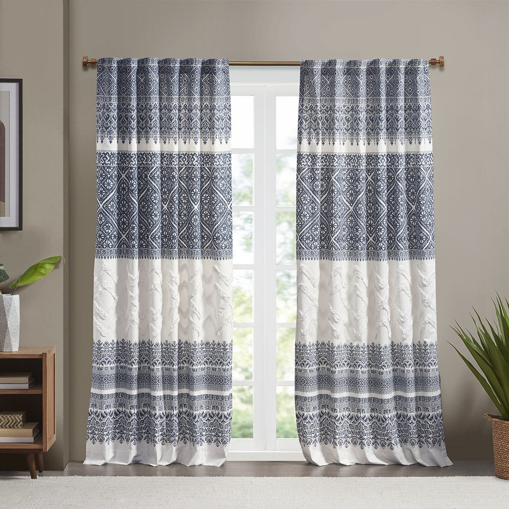 Mila - Printed Window Panel With Detail And Lining - Navy