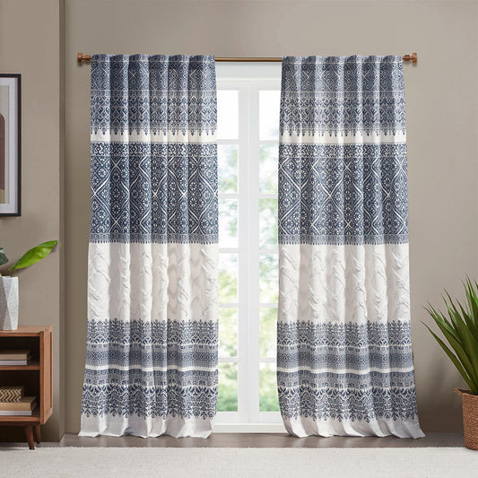 Mila - Printed Window Panel With Detail And Lining - Navy