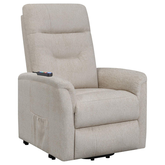 Upholstered Power Lift Recliner With Storage Pocket And USB Charging - Beige Furniture Max