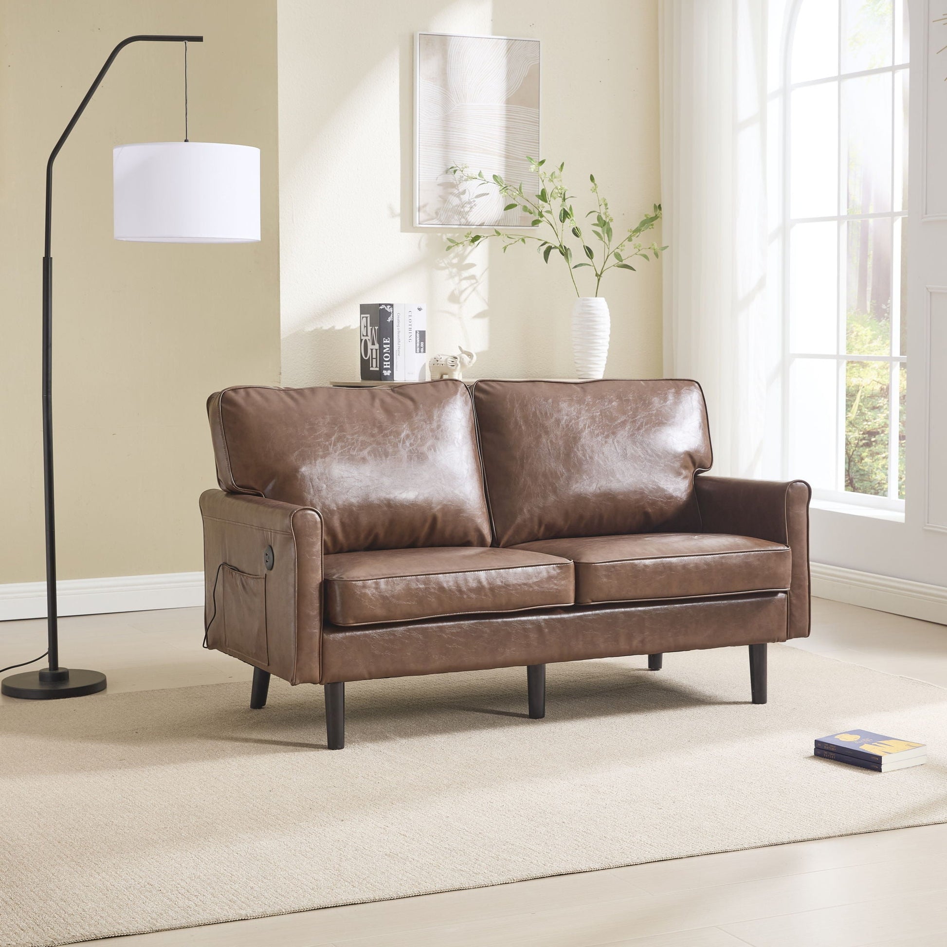 Mid Century Modern Loveseat Sofa With USB Ports, Removable Pillow Cover Home Essentials