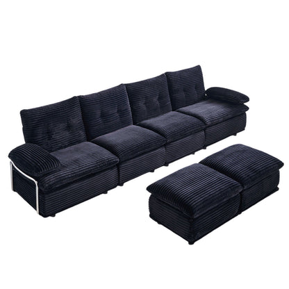 Upholstery Modular Sectional Sofa , 4 Seater With 2 Ottomans For Living Room - Black Home Essentials