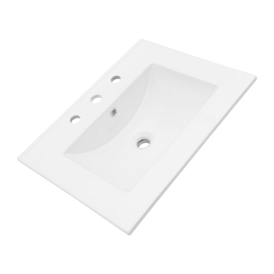 Rectangular Single Vanity Top With 3 Faucet Hole Sink - White Daily Nest
