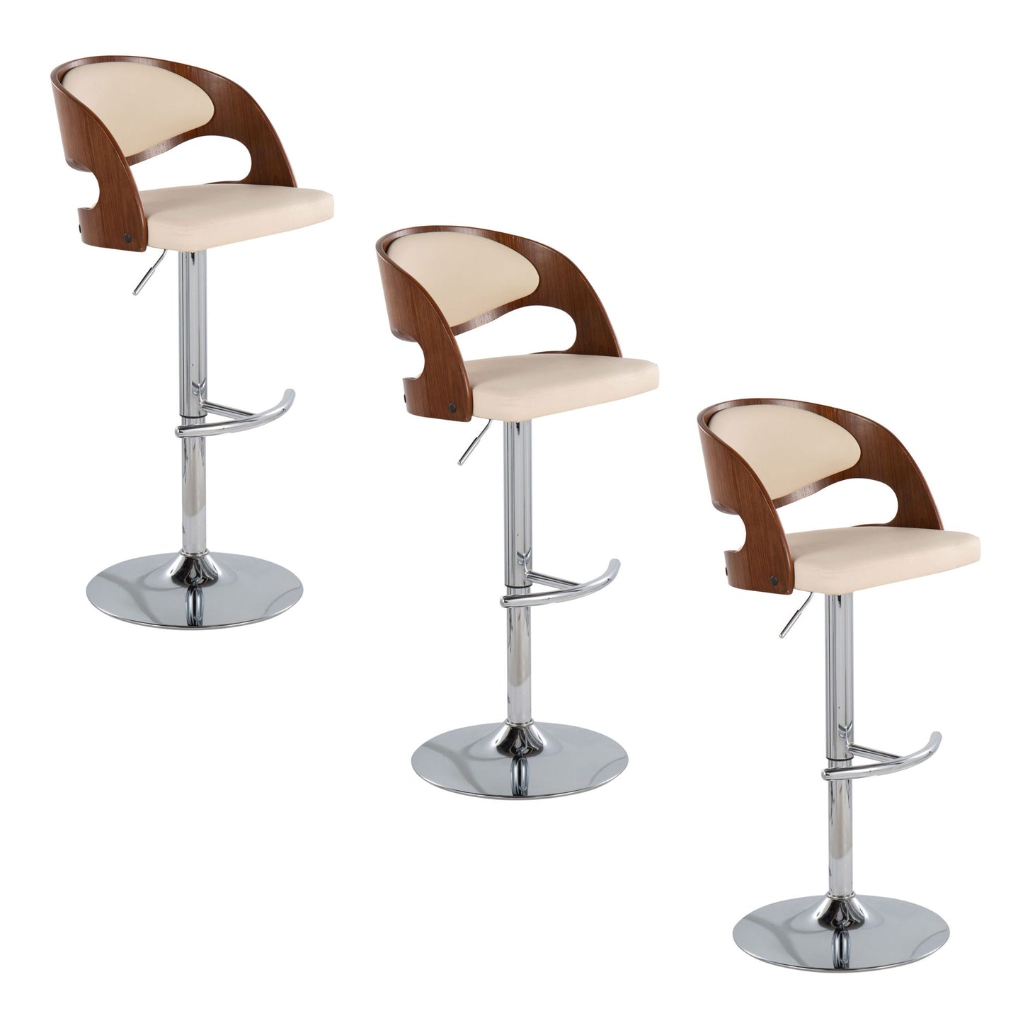 Pino - Mid Century Modern Adjustable Barstool & Swivel With Rounded T Footrest (Set of 2) Lumi Source