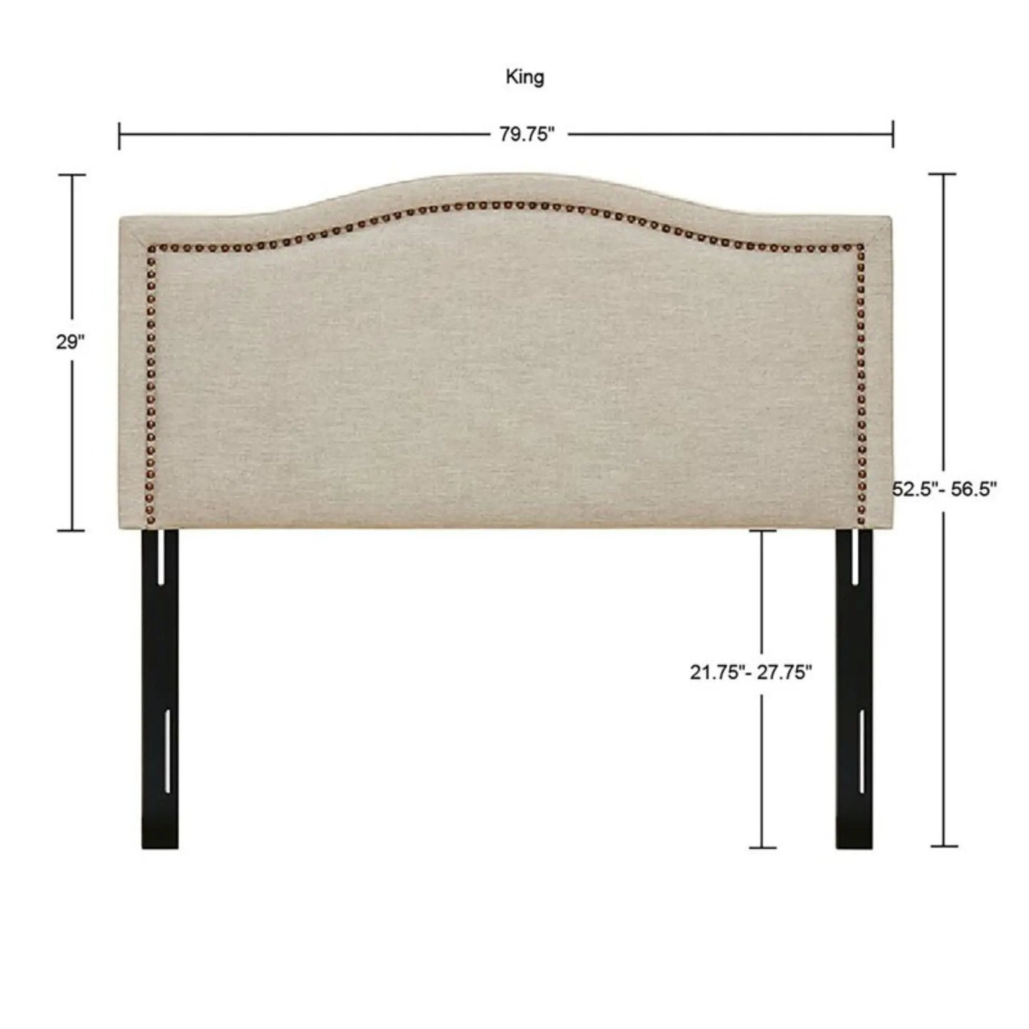 Elegant Panel Headboard With Copper Nailheads And Adjustable Metal Legs JLA
