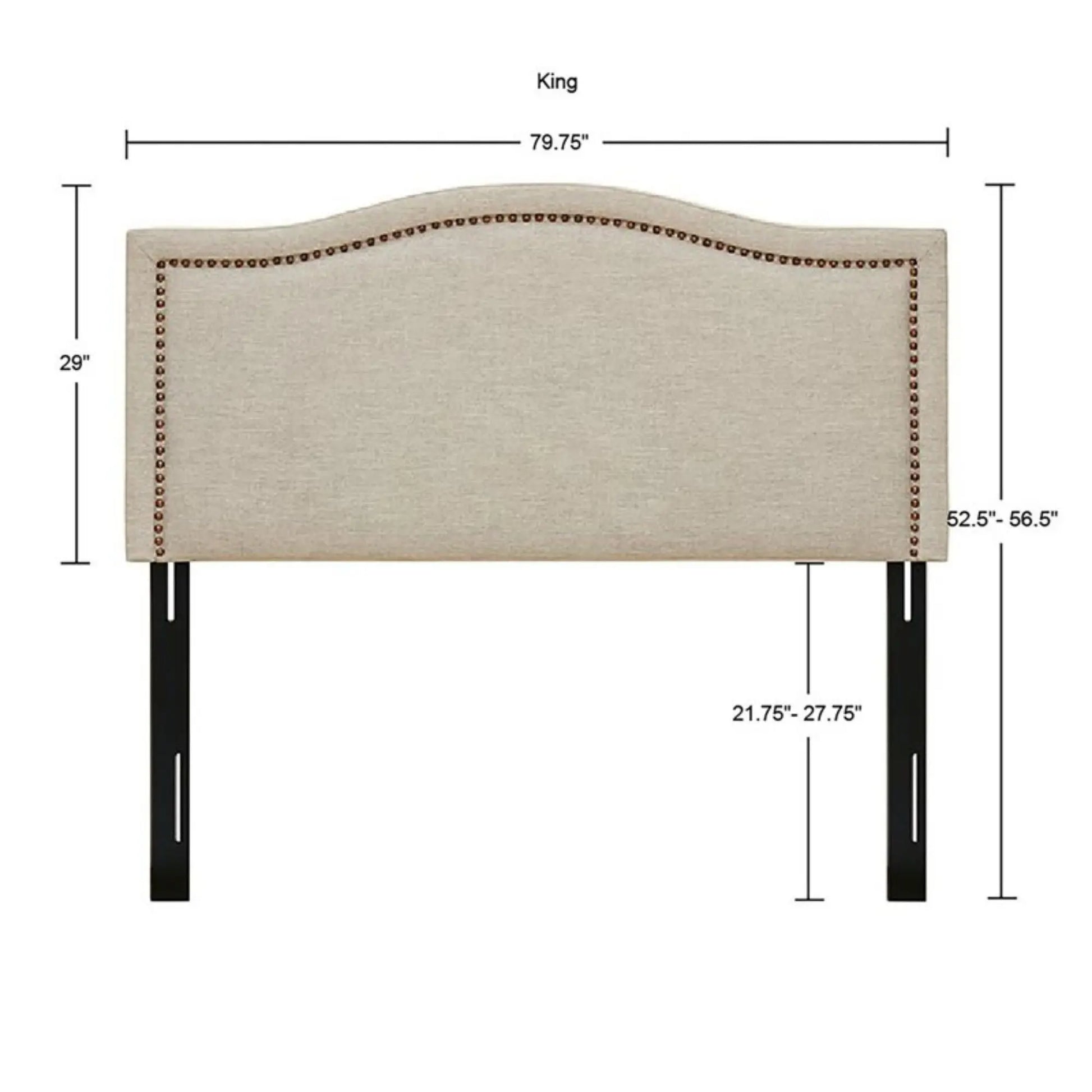 Elegant Panel Headboard With Copper Nailheads And Adjustable Metal Legs JLA