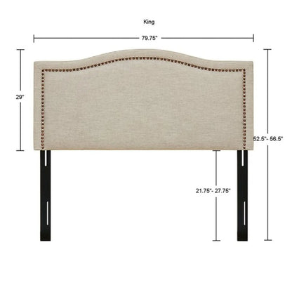Elegant Panel Headboard With Copper Nailheads And Adjustable Metal Legs JLA