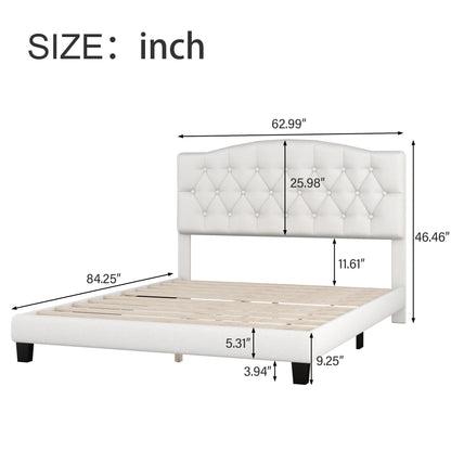 Upholstered Platform Bed With Saddle Curved Headboard And Diamond Tufted Details