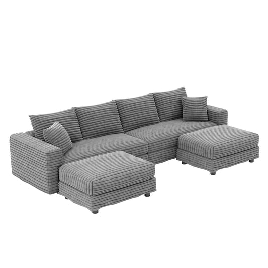 Deep Seat Convertible Sofa With Soft Pillows And Ottomans - Snoozhouse
