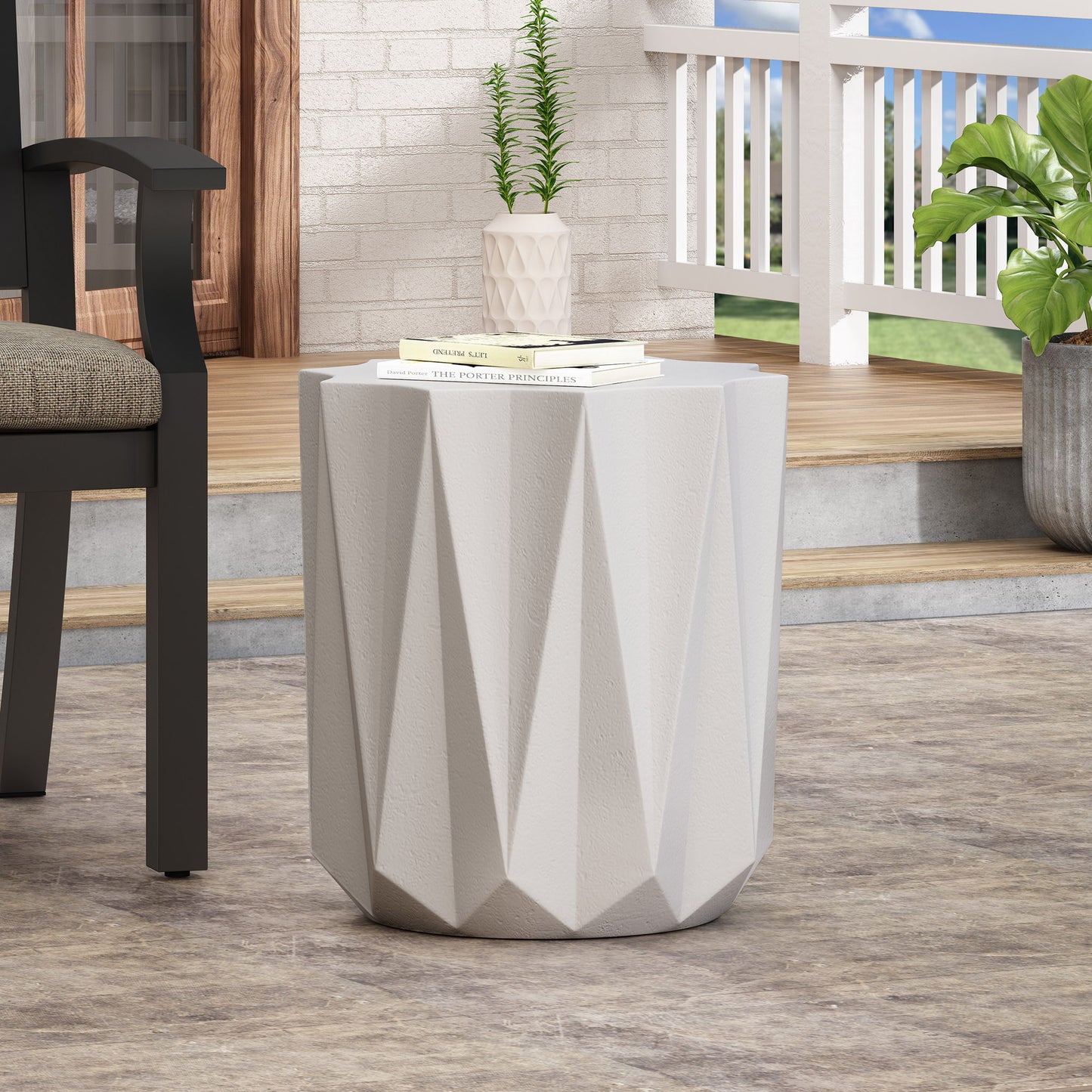 Outdoor Lightweight Concrete Side Table - Antique White Noble House
