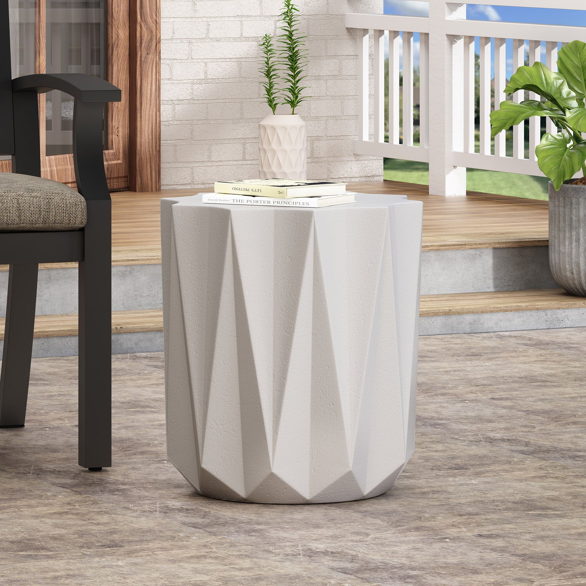 Outdoor Lightweight Concrete Side Table - Antique White Noble House
