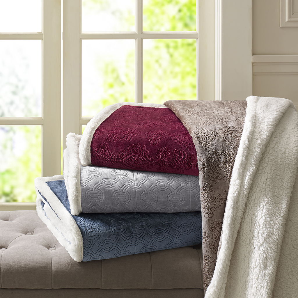 Elma - Oversized Textured Throw - Burgundy Madison Park