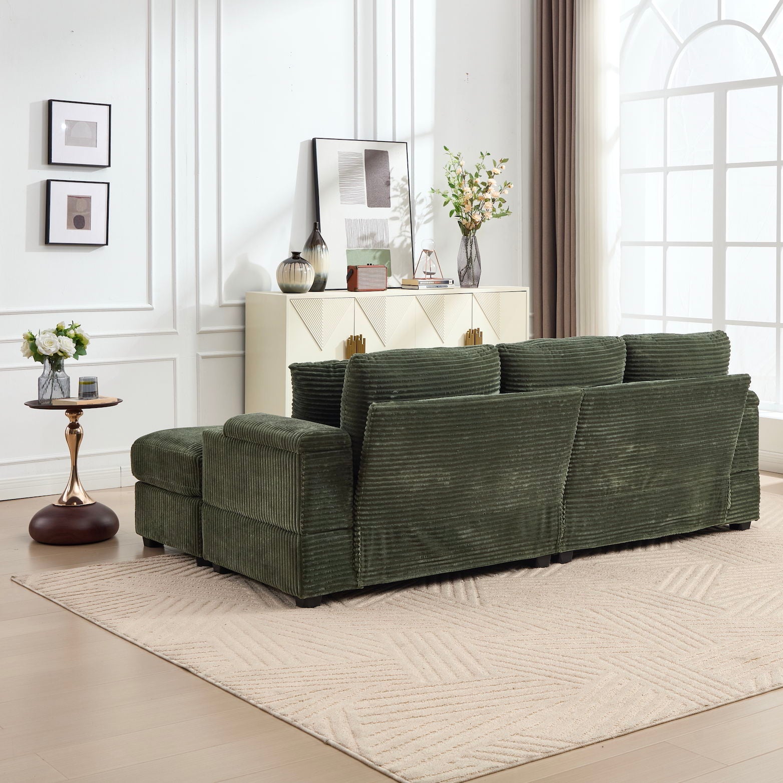 Convertible Sectional Sofa Bed Set With Armrest Storage, Cup Holder, USB, 4 Seater - Green Home Essentials
