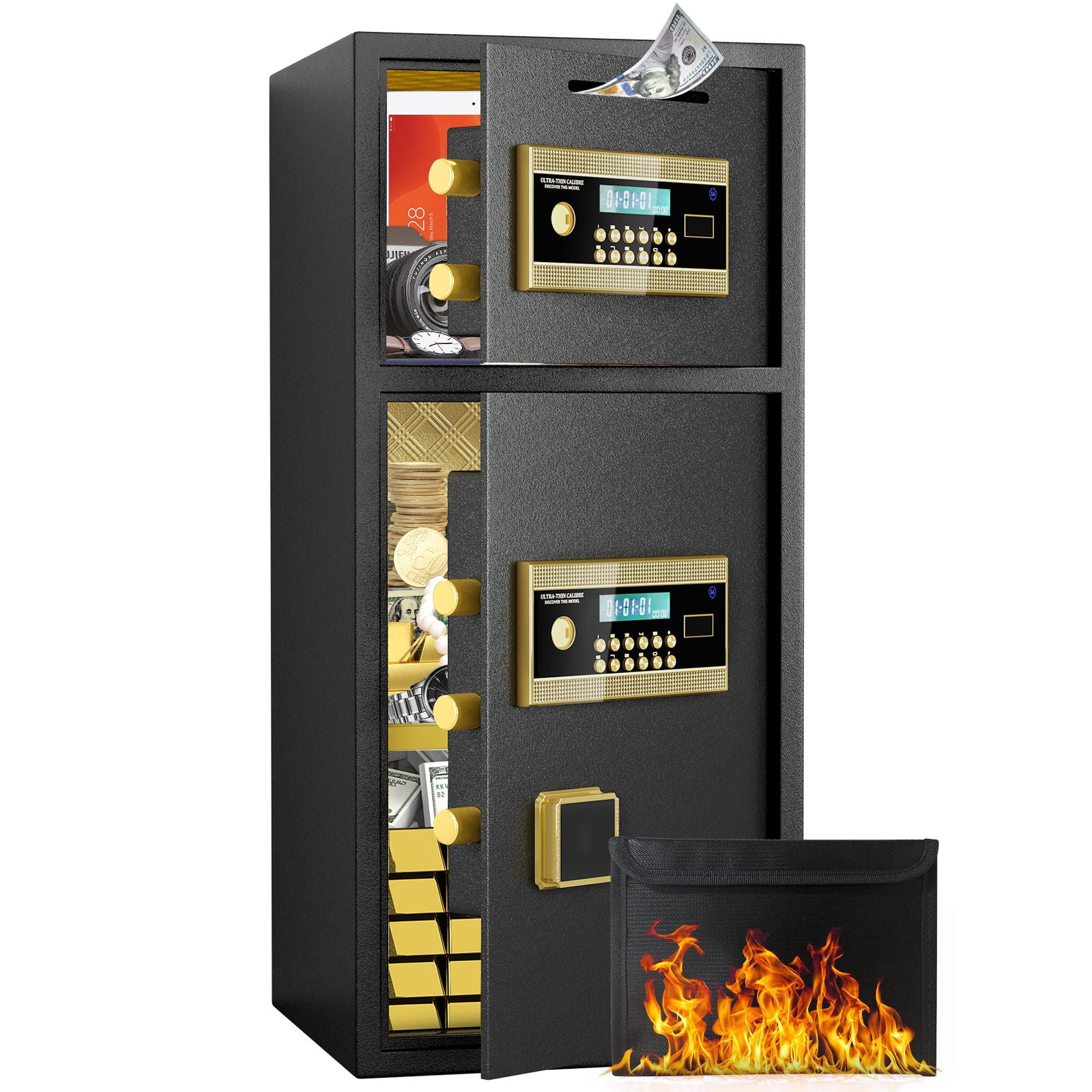 Large Double Door Coin Operated Safe, Digital Security Safe With Fireproof And Waterproof Bag Daily Nest