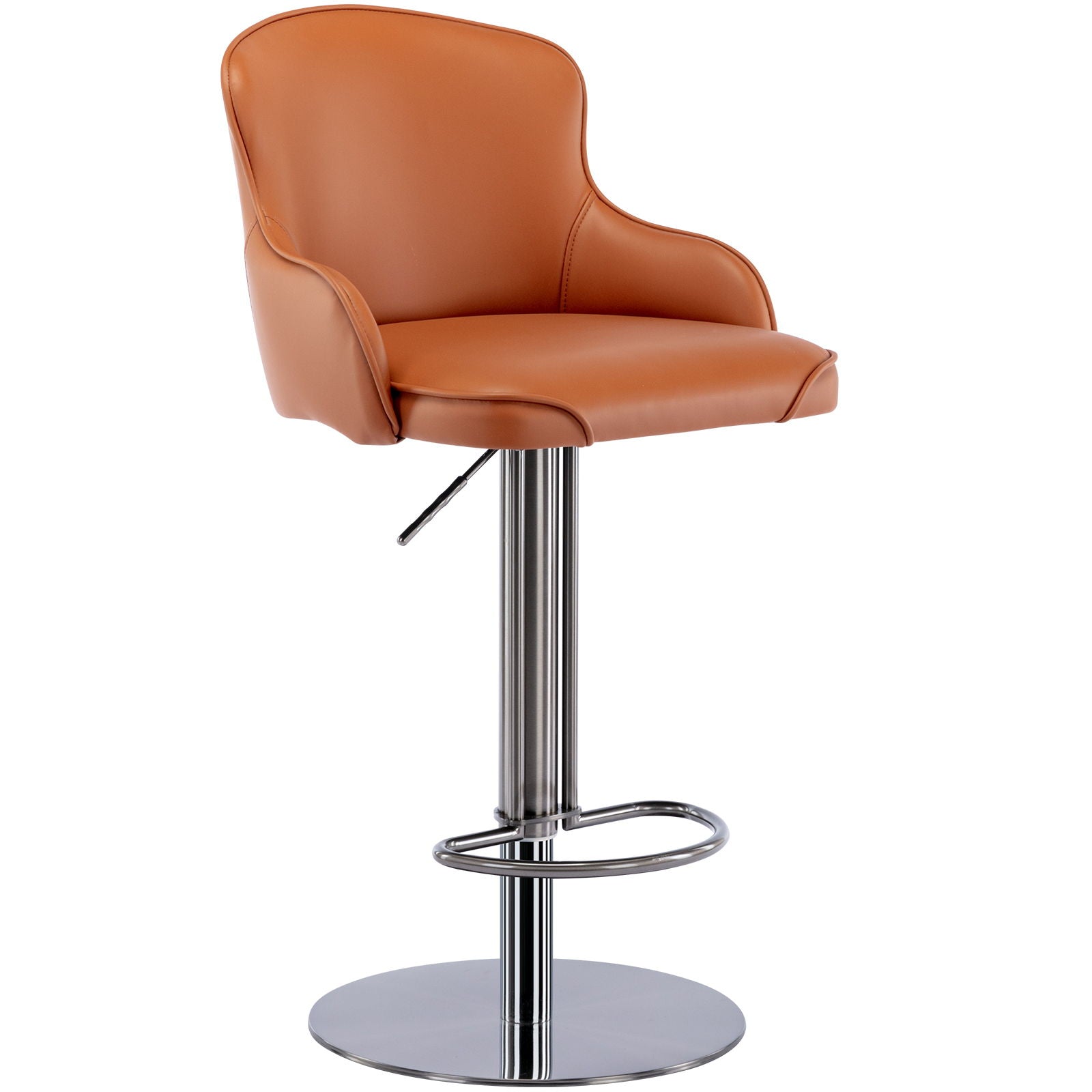 Titanium Stainless Steel Bar Stool, Grade Modern Leather Bar Chair With Backrest, Swivel Adjustable Height For Kitchen Counter And Dining Room Home Essentials