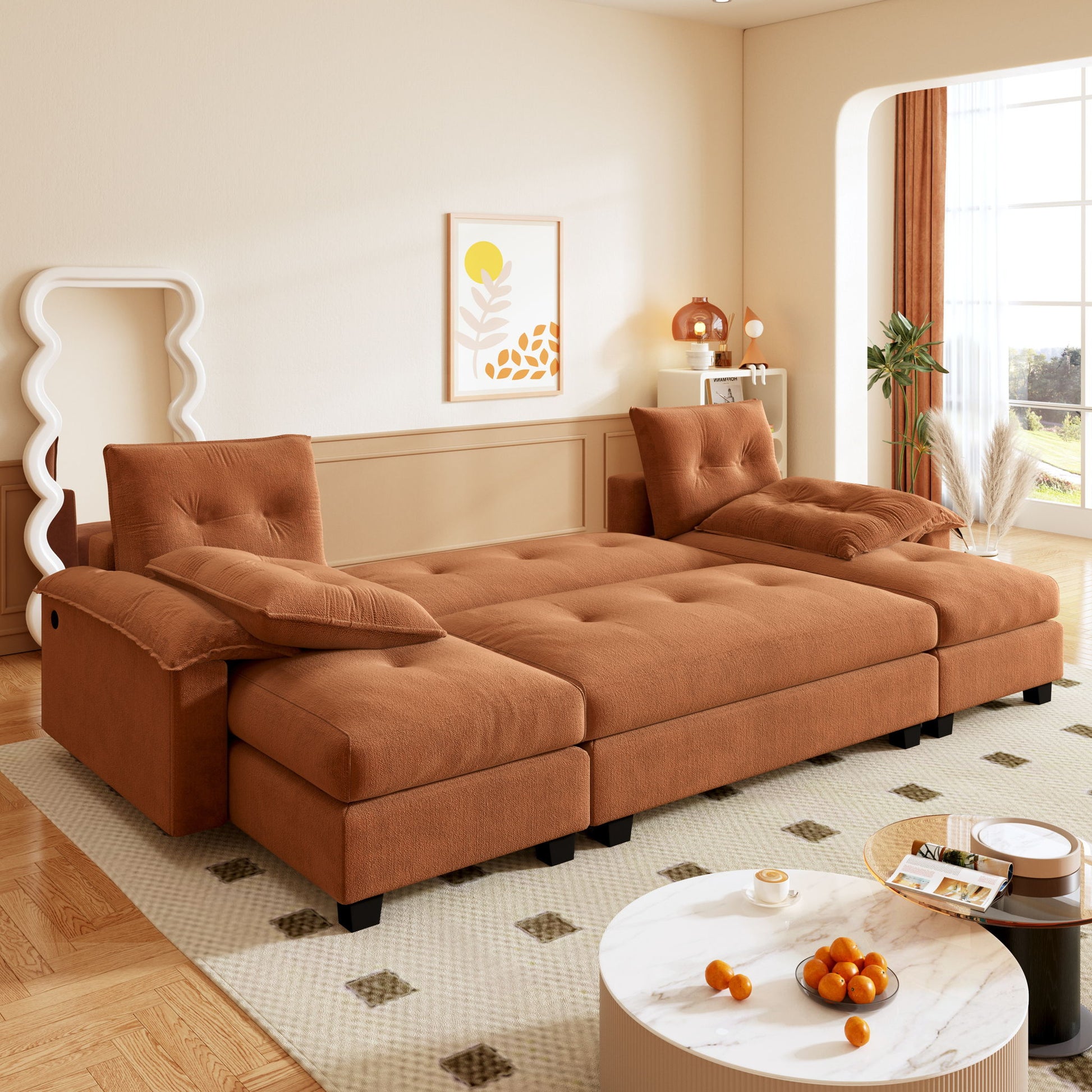 U-Shaped Sleeper Sofa With Pull Out Bed Home Essentials