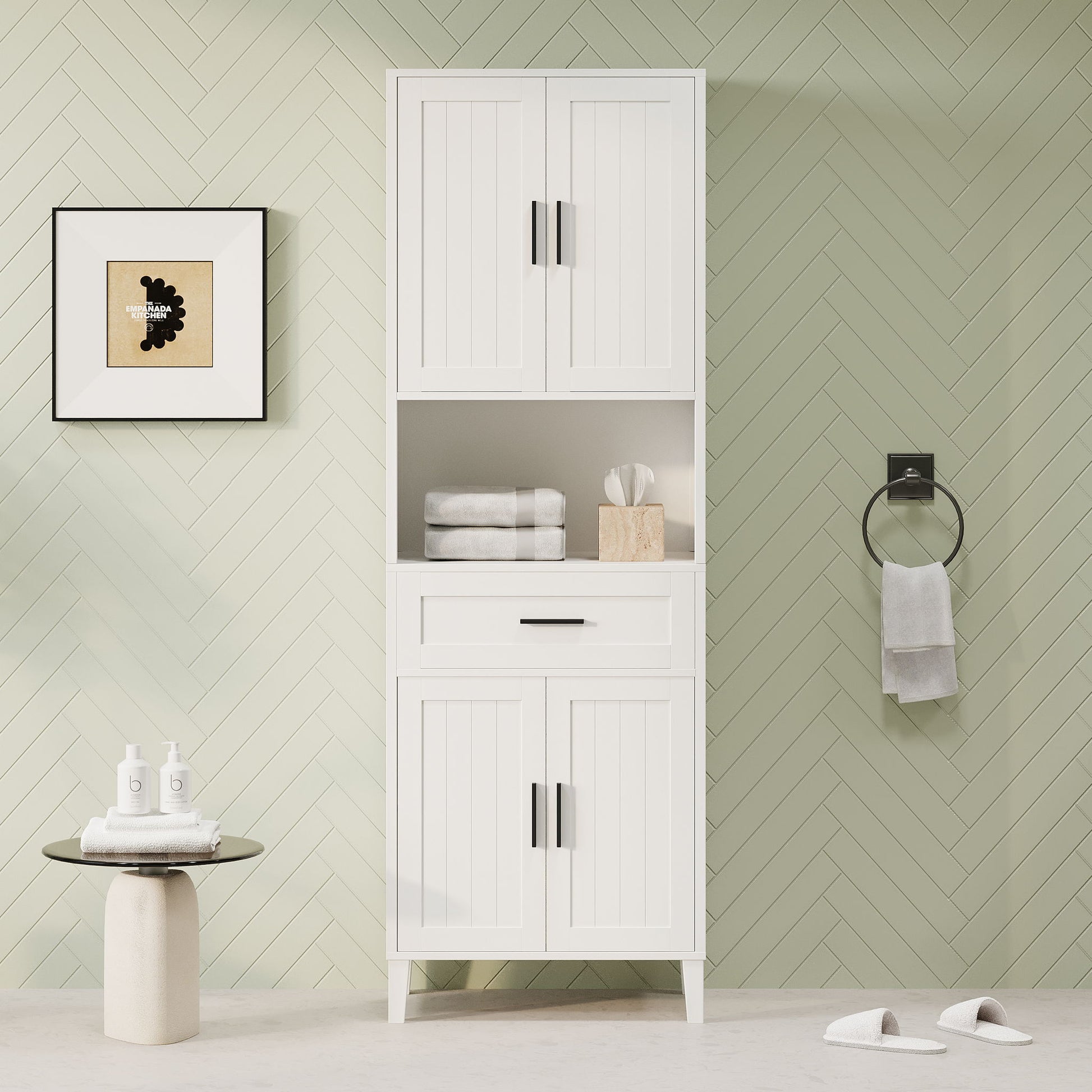 Freestanding Tall Bathroom Cabinet With Soft Close Doors And Adjustable Shelves Hearth and Haven