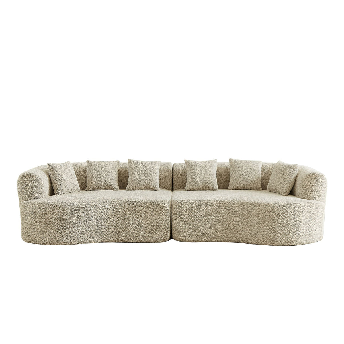 Curved Sectional Oversized Bone Free Cloud Sofa With 6 Pillows, 4 Seater With Deep Seat - Light Khaki Home Essentials