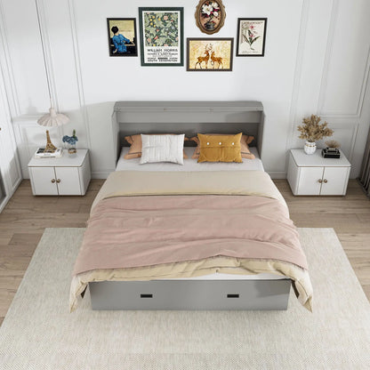 Murphy Bed With Storage Drawers And Charging Cabinet, Foldable Panels, Swivel Wheels Home Essentials