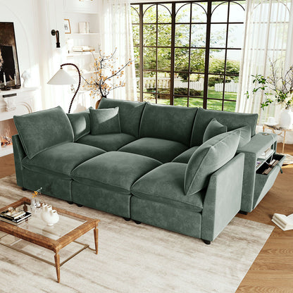 Modern Sectional Sofa U-Shaped With Movable Ottoman Storage Armrests And USB Ports Hearth and Haven